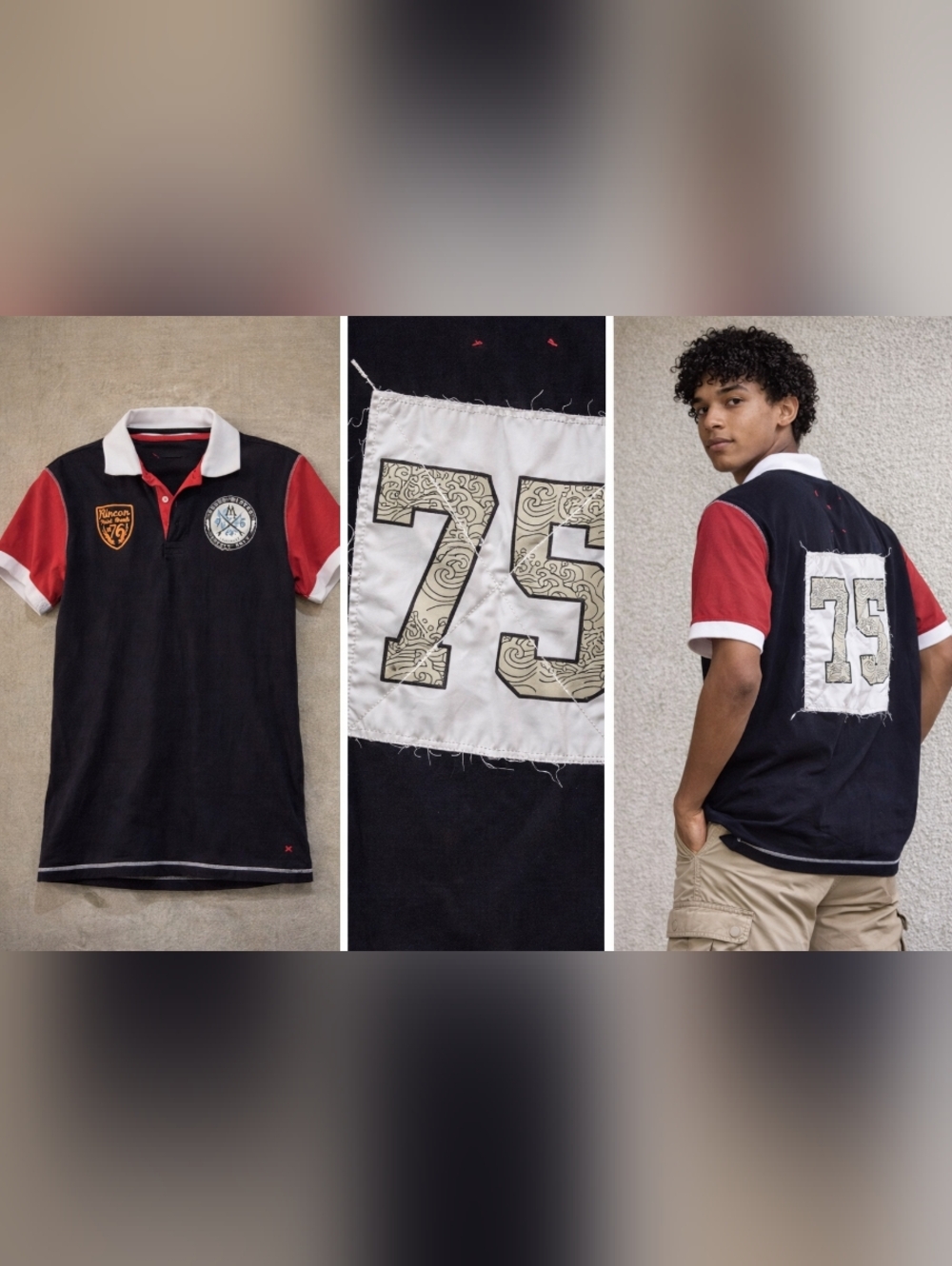 Rincan 76 Clothing Patch Polo Shirt – Black Red Streetwear Rugby Style Tee!
